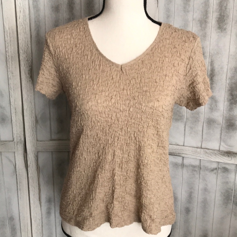 Jaclyn Smith Vintage Tan Beige Crinkle Pucker Textured Top